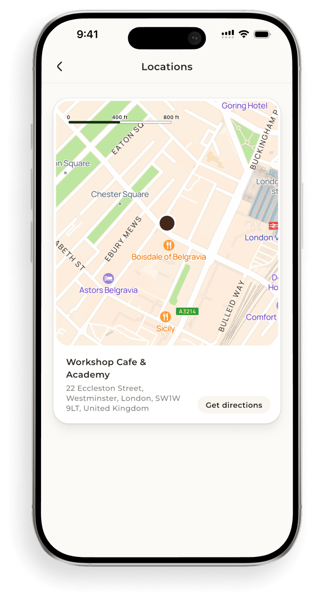 Roaster locations mockup — map with cafe locations